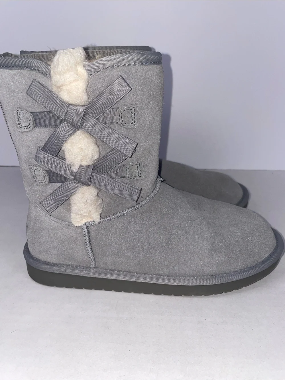 Koolaburra by UGG Victoria Short Suede Bow Boots Grey Women’s Size 4